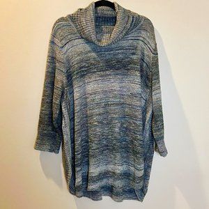 NWT CJ Banks 2X Blue Gray Blurr Stripe Tunic Sweater